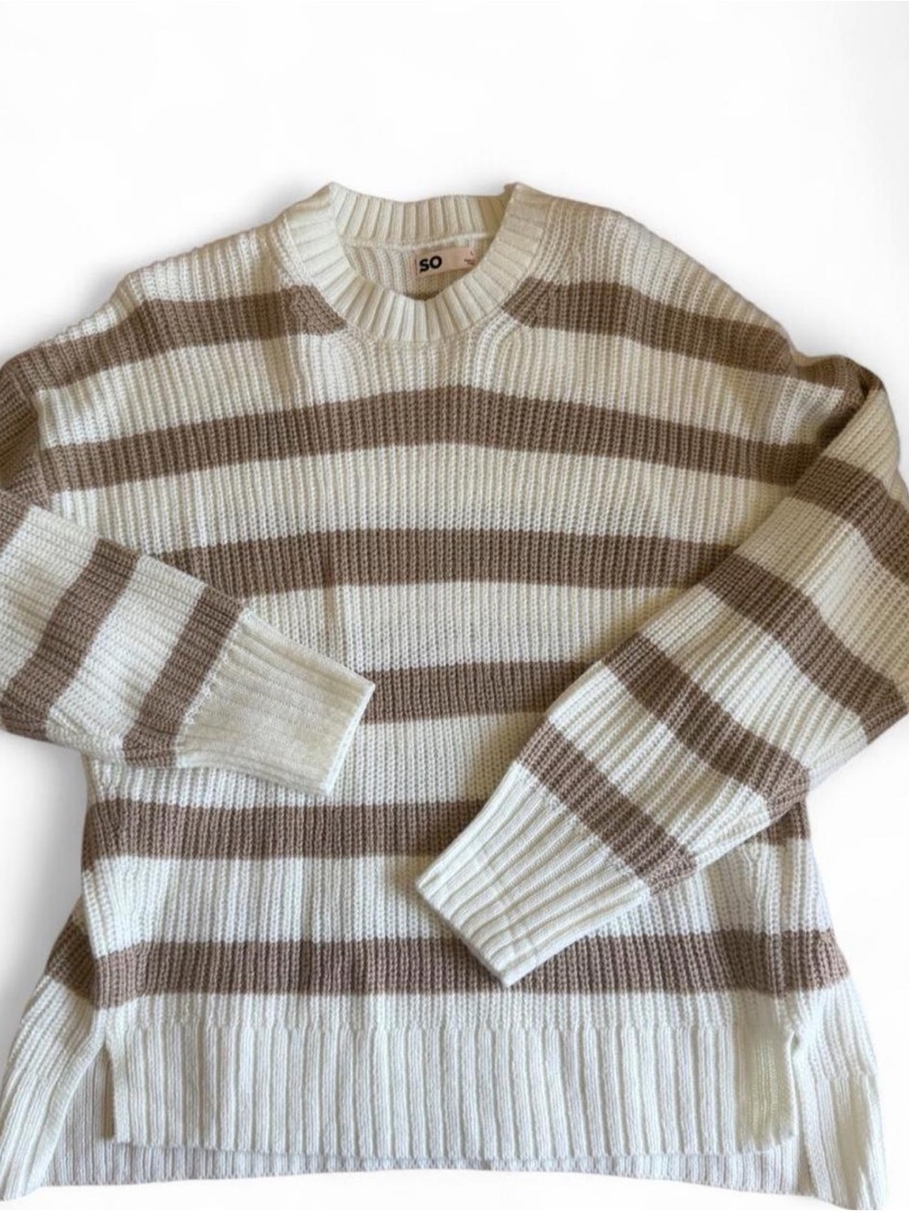 Striped Crewneck Sweater in Cream and Tan